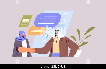 imprenditori arabi che agitano le mani insieme partner commerciali handshake partnership concetto di lavoro di squadra Illustrazione Vettoriale