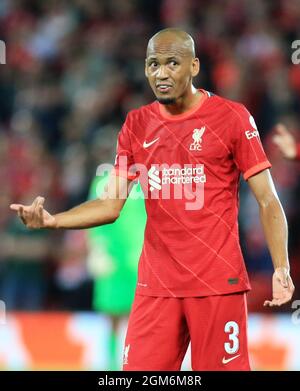 Anfield, Liverpool, Regno Unito. 15 settembre 2021. UEFA Champions League Football, Liverpool contro AC Milan; Fabinho di Liverpool Credit: Action Plus Sports/Alamy Live News Foto Stock