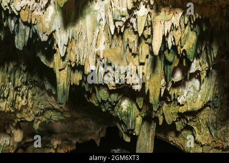 Vista delle stalattiti in Rangko Cave West Manggarai Foto Stock