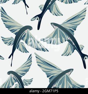 Exocoetidae o pesce volante. Ripetizione senza giunture. Illustrazione del vettore di scorta. Illustrazione Vettoriale