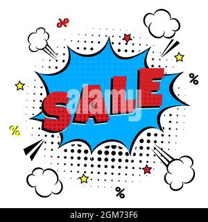 VENDITA di lettere fumetto! nel discorso fumetto fumetto stile design piatto. Illustrazione Vettoriale