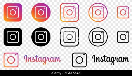 Vinnytsia, Ucraina - 15 settembre 2021. Set di logo Instagram. Icone dei social media isolate su sfondo trasparente Illustrazione Vettoriale