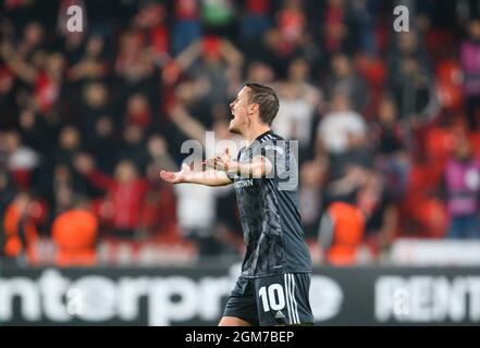 Prag, Repubblica Ceca. 16 settembre 2021. Calcio: UEFA Europa Conference League, Slavia Praga - 1. FC Union Berlin, Group Stage, Group e, Matchday 1, Eden Arena. I gesti di Max Kruse di Berlino. Credit: Robert Michael/dpa-Zentralbild/dpa/Alamy Live News Foto Stock