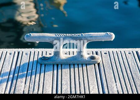 Tassello per fissare le linee della barca alla riva. 2011 Foto Stock