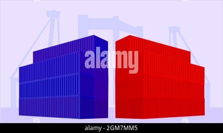 Illustrazione del carico di esportazione importato nel cantiere navale Illustrazione Vettoriale