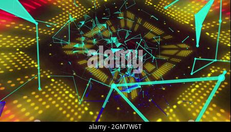Immagine di reti di connessioni, forme astratte su uno sfondo luminoso del tunnel al neon Foto Stock