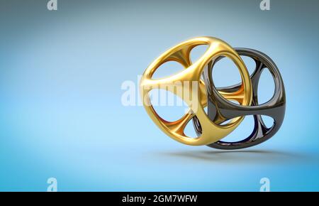 forme geometriche astratte in oro e nero su sfondo azzurro. rendering 3d Foto Stock