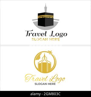 Travel hajj Kaaba logo design Illustrazione Vettoriale