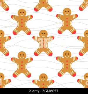 Uomini di pan di zenzero decorati con smalto senza cuciture pattern. Sfondo di Natale e Capodanno con i tradizionali biscotti fatti in casa. Modello per pacchetto festivo Illustrazione Vettoriale