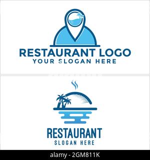 Ristorante Beach pin posizione logo design Illustrazione Vettoriale