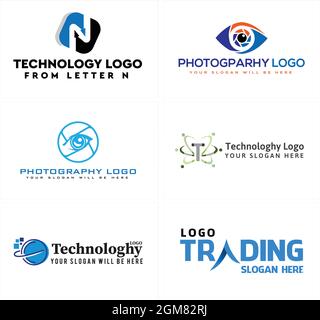 Tecnologia fotografia occhio lente tecnologia globale pixel logo design Illustrazione Vettoriale