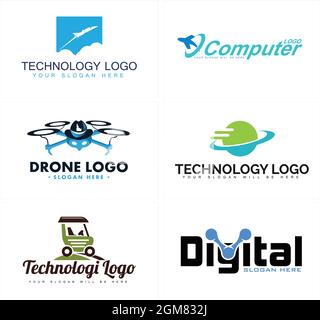 un logo digitale con tecnologia set Illustrazione Vettoriale