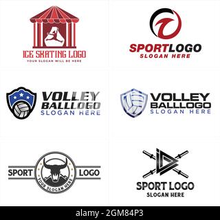 Pattinaggio su ghiaccio, pallavolo, design con logo Illustrazione Vettoriale