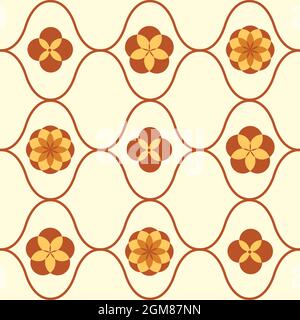 Roman ogee e quatrefoil astratto vettore senza cuciture pattern sfondo. Elegante sfondo geometrico in stile medievale con motivi di lamina in ocra e crema Illustrazione Vettoriale