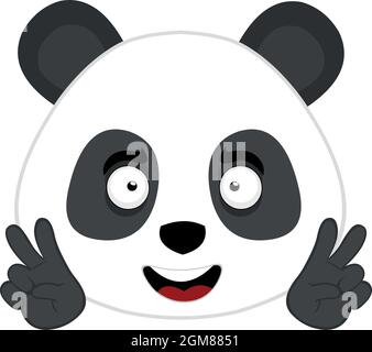 Illustrazione vettoriale dell'emoticon del volto di un orsetto di cartoni animati che fa il simbolo della pace e dell'amore o v per la vittoria con le mani Illustrazione Vettoriale