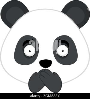 Illustrazione di un'emoticon vettoriale del volto di un panda cartoon che ricopre la bocca con le mani Illustrazione Vettoriale