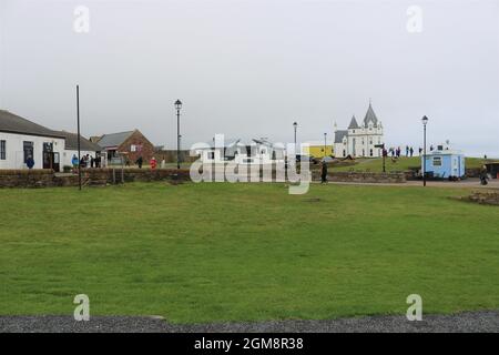 John o'Groats sulla punta nord-orientale della Gran Bretagna - attrazione turistica Foto Stock