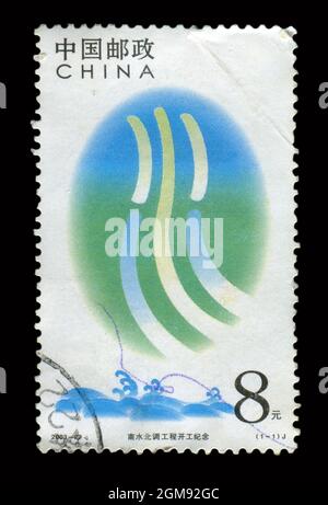 Timbro stampato in Cina mostra l'immagine della Comm. 2003-22 Trasferimento da Sud a Nord, circa 2003. Foto Stock