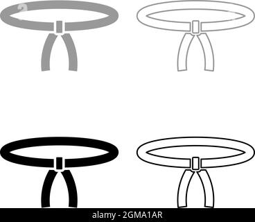 Cintura Oriental Combat sport girovita Abbigliamento di caccia karate judo set icona grigio nero colore vettore illustrazione stile piatto semplice immagine Illustrazione Vettoriale
