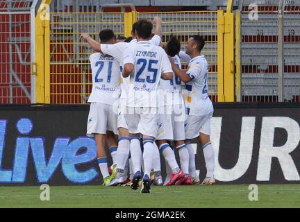 Como 17-09-2021 Stadio Giuseppe Sinigaglia Campionato Serie BKT 2021/22 Como - Frosinone nella foto: Esultanza frosinone Foto Antonio Saia - Kines Milano Foto Stock