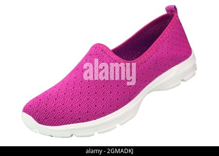 scarpa rosa slip-on sport isolata su sfondo bianco, scarpe senza pizzo Foto Stock