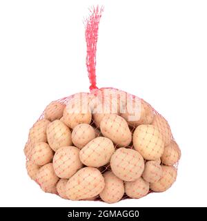 patate per bambini in sacchetto di plastica rosso isolato su fondo bianco Foto Stock