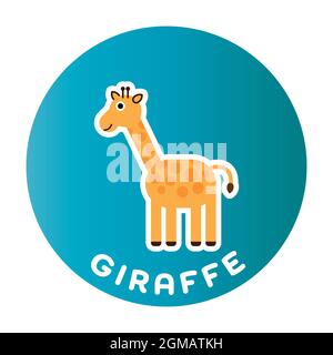 Happy Giraffe - divertente animale cartone animato. Personaggio dei bambini. Semplice illustrazione vettoriale con ombreggiatura. Illustrazione Vettoriale
