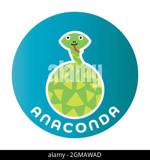 Happy Anaconda - simpatico animaletto cartoon. Personaggio dei bambini. Semplice illustrazione vettoriale con ombreggiatura. Illustrazione Vettoriale