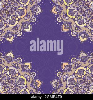 Modello senza cuciture con mandala disegnata a mano. Illustrazione vettoriale isolata su sfondo colorato. Illustrazione Vettoriale