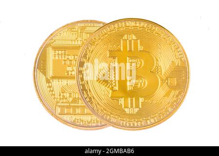 Bitcoin isolato su sfondo bianco con tracciato di ritaglio Foto Stock