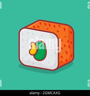 sushi roll croccante isolato cartoon illustrazione vettoriale in stile piatto Illustrazione Vettoriale