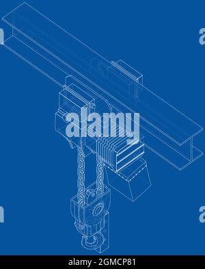 Descrizione del concetto di verricello o macchina di sollevamento. Vettore Illustrazione Vettoriale