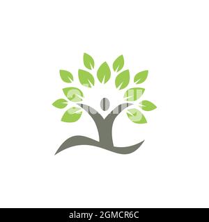 people albero salvare natura logo icona piatta concetto vettoriale disegno grafico Illustrazione Vettoriale