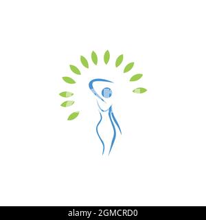 donna natura lascia astratto logo icona piatta concetto vettoriale disegno grafico Illustrazione Vettoriale