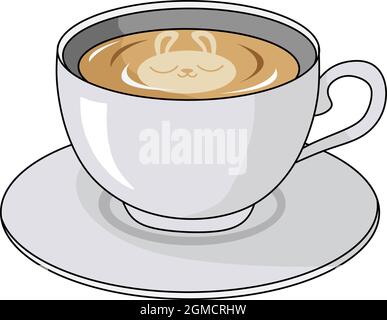 Carino Bunny latte arte tazza di caffè cartoon illustrazione vettoriale Illustrazione Vettoriale