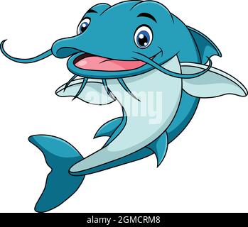 Carino Catfish acquatico animale vettore illustrazione cartoon Illustrazione Vettoriale
