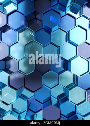 Abstract sfondo formato da esagoni blu. 3D'illustrazione. Foto Stock