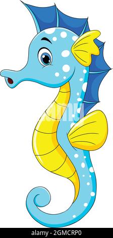 Carino Seahorse cartoon acquatico animale vettore illustrazione Illustrazione Vettoriale
