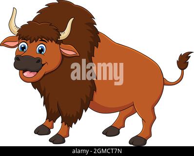 Carino Bison animal cartoon illustrazione vettoriale Illustrazione Vettoriale