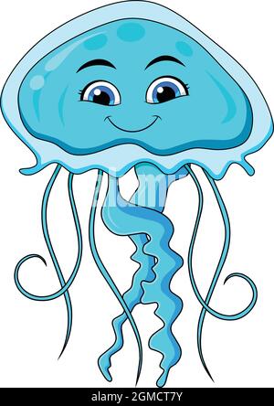 Carino illustrazione vettoriale di cartoni animati di Jellyfish Illustrazione Vettoriale