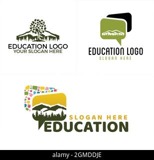 Una serie di chat educativa montagna foresta logo design Illustrazione Vettoriale