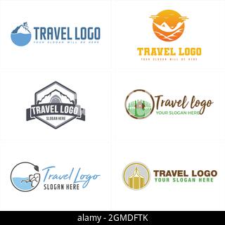 Un set di design con logo Travel Adventure Illustrazione Vettoriale