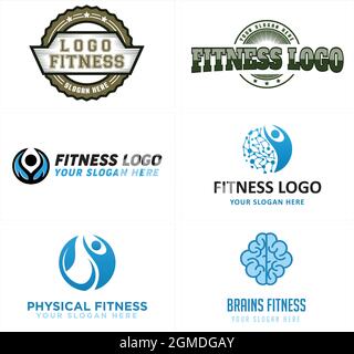 Fisica fitness salute persone cervello tecnologia logo design Illustrazione Vettoriale