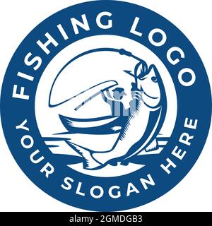 Pesca pescatore vettore logo design Illustrazione Vettoriale