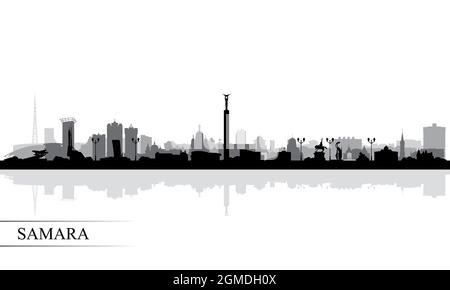 Samara città skyline sfondo silhouette, illustrazione vettoriale Foto Stock