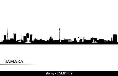 Samara città skyline sfondo silhouette, illustrazione vettoriale Foto Stock