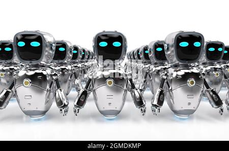 gruppo di rendering 3d di robot di automazione o di assistente Foto Stock