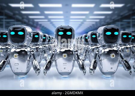 gruppo di rendering 3d di robot di automazione o di assistente Foto Stock