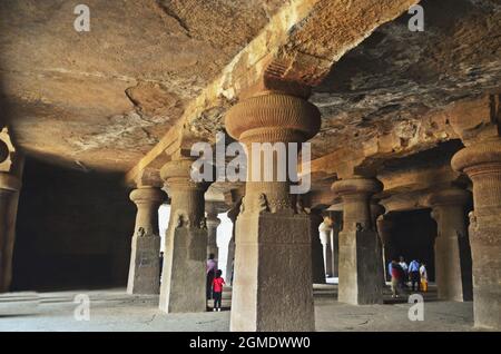 scultura a ellora grotte sito patrimonio dell'umanità dell'unesco aurangabad maharashtra Foto Stock