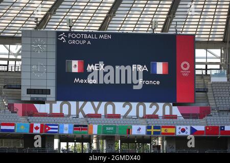 22 LUGLIO 2021 - TOKYO, GIAPPONE: Tabellone del Gruppo Men's Una partita tra Messico e Francia allo Stadio di Tokyo durante il Gam Olimpico di Tokyo 2020 Foto Stock